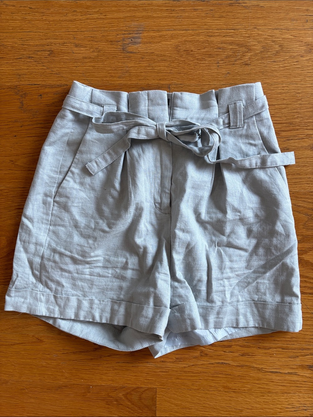 Express Light Gray High-Waist Paperbag Shorts with Self-Tie Belt
